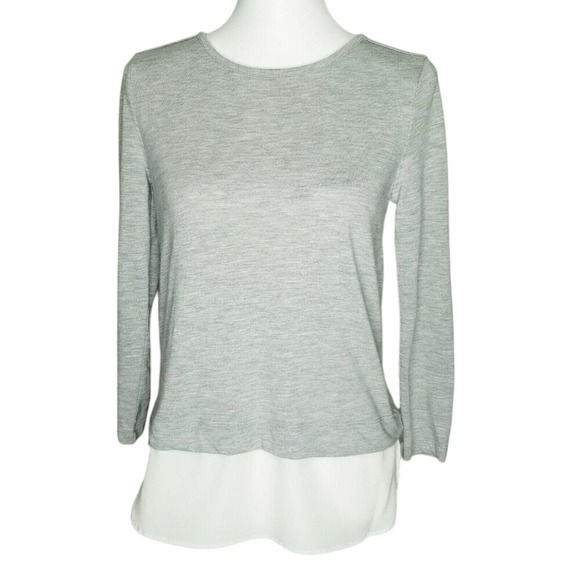 J.Crew Mercantile Gray Long Sleeve Top‎ with White Layered Hem XS Basic Classic - Picture 1 of 9